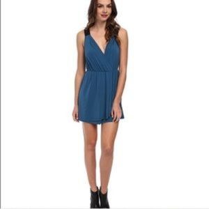 NWOT BCBG teal blue leather trim dress XXS XS 0 2